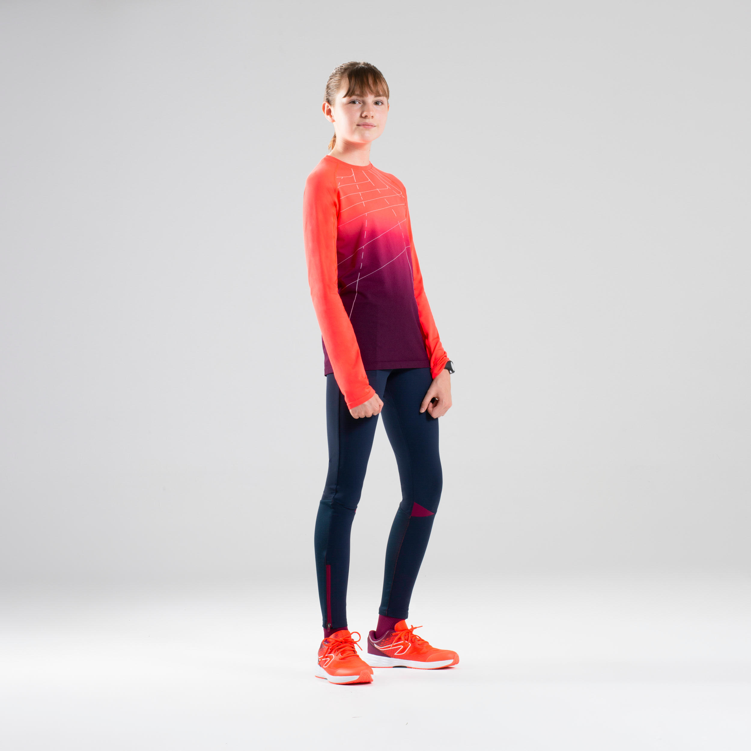 Girls' Athletics Long-Sleeved Jersey AT 500 Skincare - neon coral pink 2/10