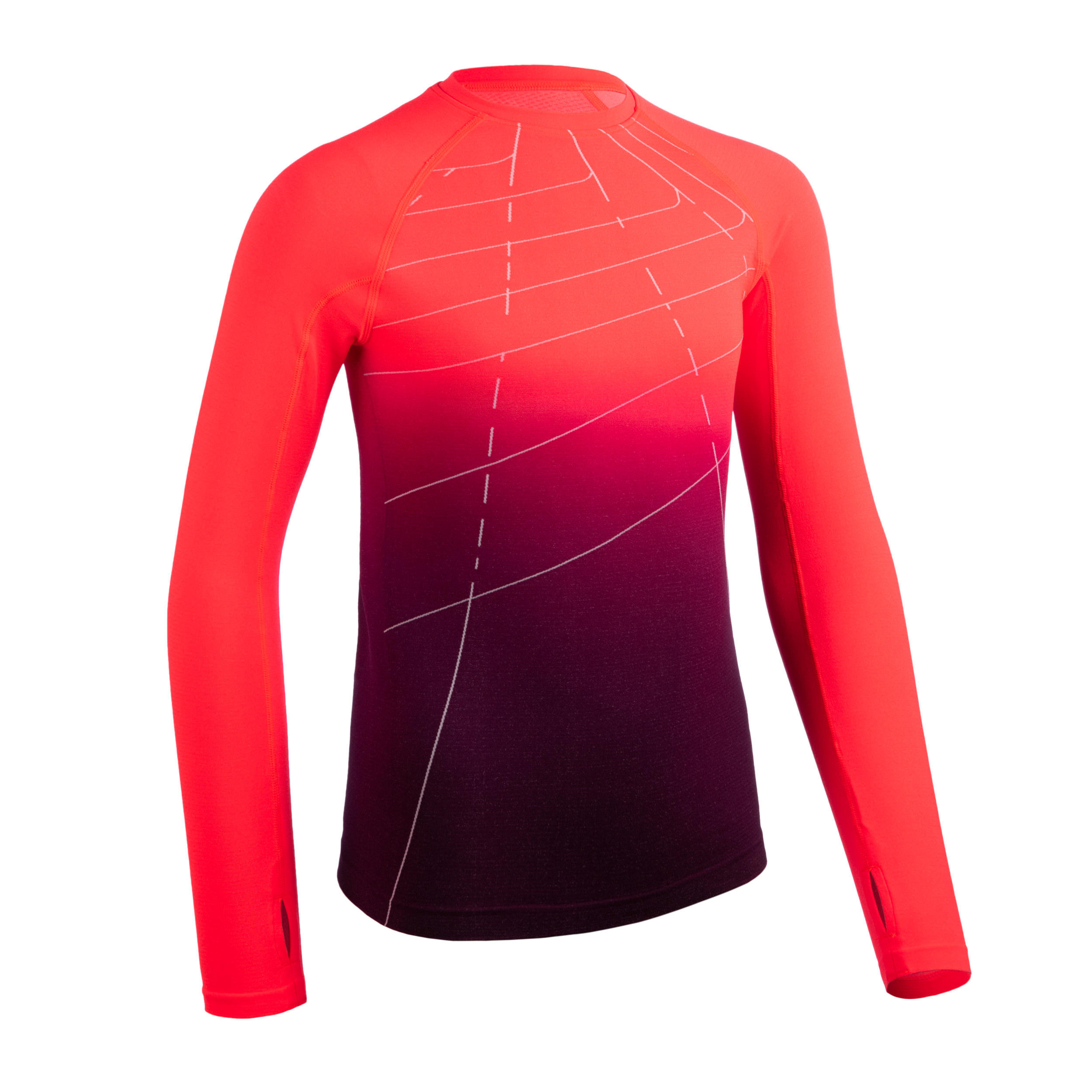 KIPRUN Girls' Athletics Long-Sleeved Jersey AT 500 Skincare - neon coral pink