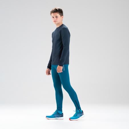 Футболка с длинными рукавами для бега детская AT 500 Skincare синяя 
