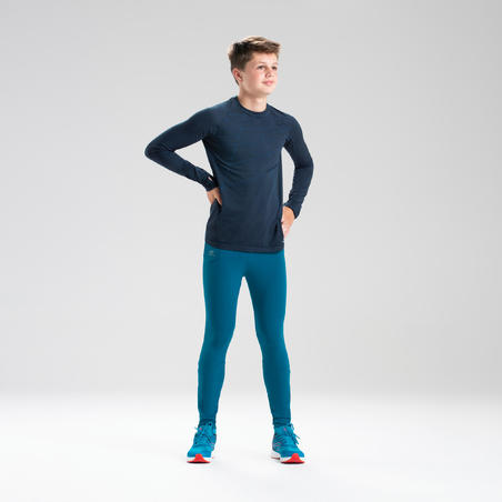 Футболка с длинными рукавами для бега детская AT 500 Skincare синяя 