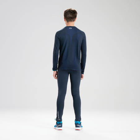 Футболка с длинными рукавами для бега детская AT 500 Skincare синяя 