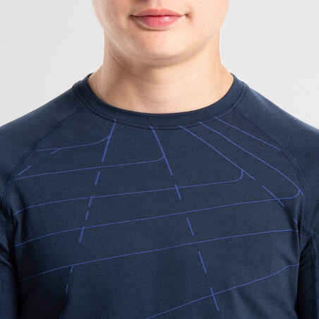 Vaikiški ilgarankoviai bėgimo marškinėliai „AT 500 Skincare“, tamsiai mėlyni