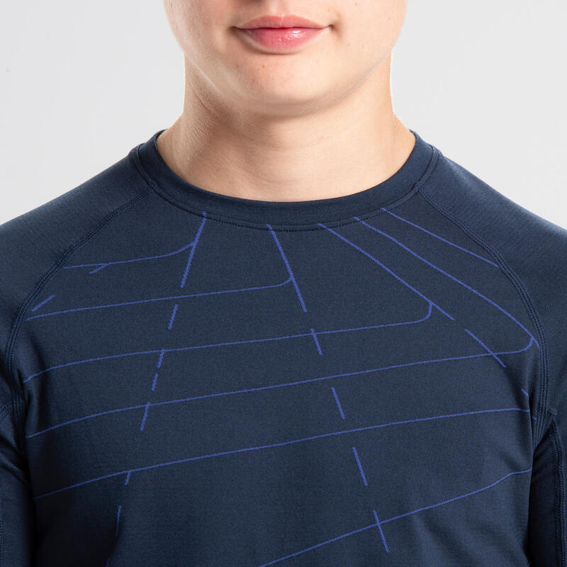 Dětské tričko s dlouhým rukávem na atletiku Kiprun Skincare tmavě modré