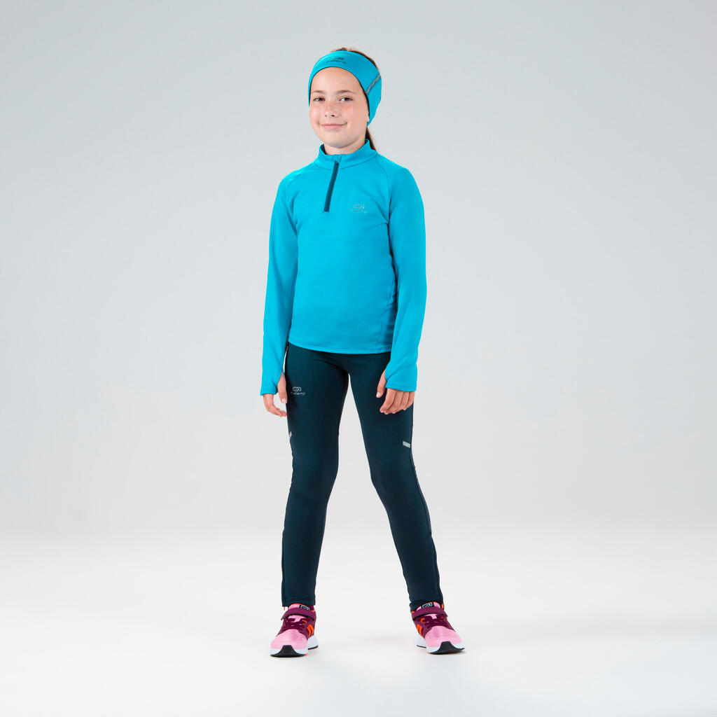 Tee-Shirt manches longues running Enfant 1/2 zip chaud - KIPRUN Warm 100 Marine