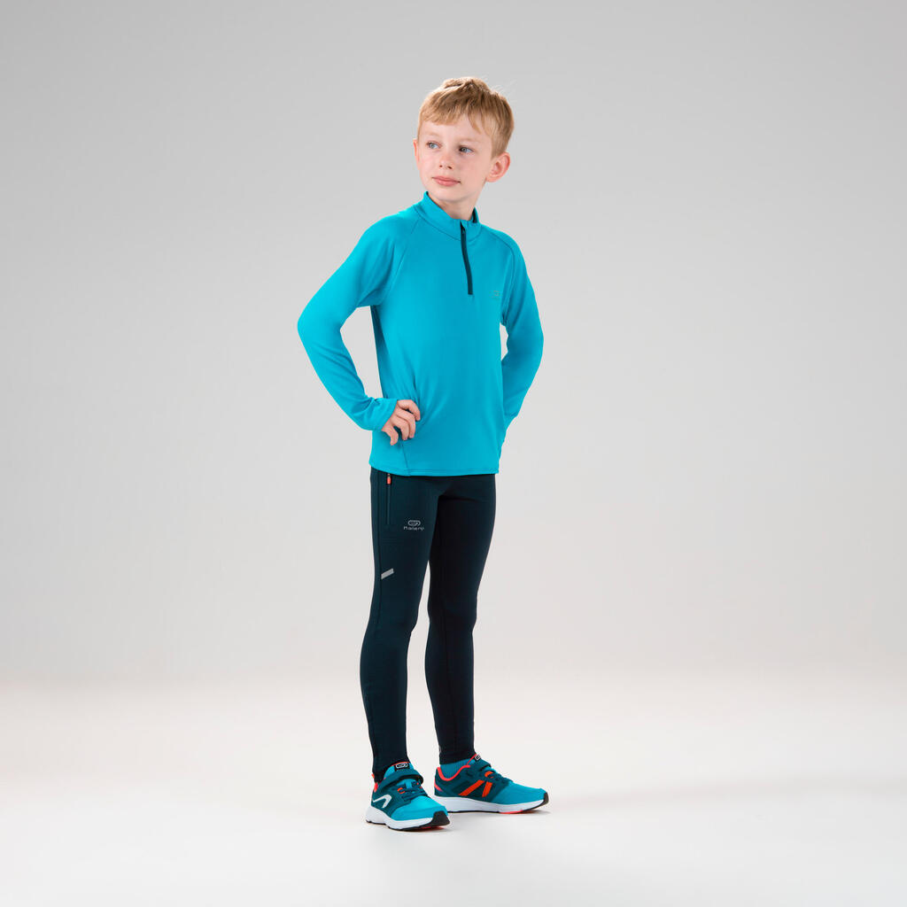 Laufshirt langarm Kinder 1/2 Reißverschluss - Warm 100 grün