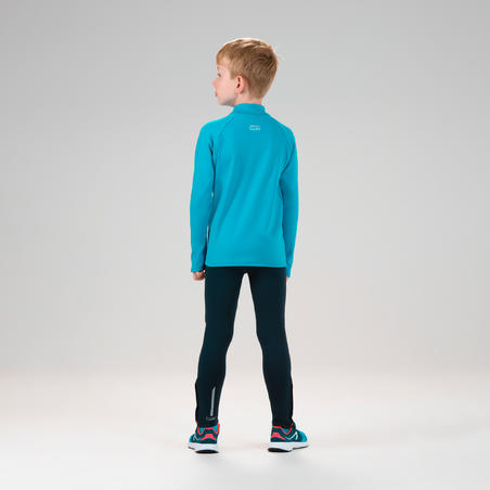 Maillot manches longues chaud 1/2 zip enfant d'athlétisme AT 100 bleu cyan