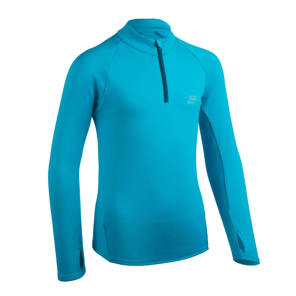 MAILLOT MANCHES LONGUES ENFANT 1/2 ZIP CHAUD - KIPRUN WARM BLEU MARINE