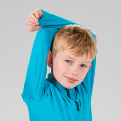 Maillot manches longues chaud 1/2 zip enfant d'athlétisme AT 100 bleu cyan