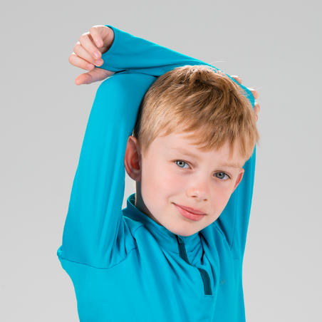 Maillot manches longues chaud 1/2 zip enfant d'athlétisme AT 100 bleu cyan