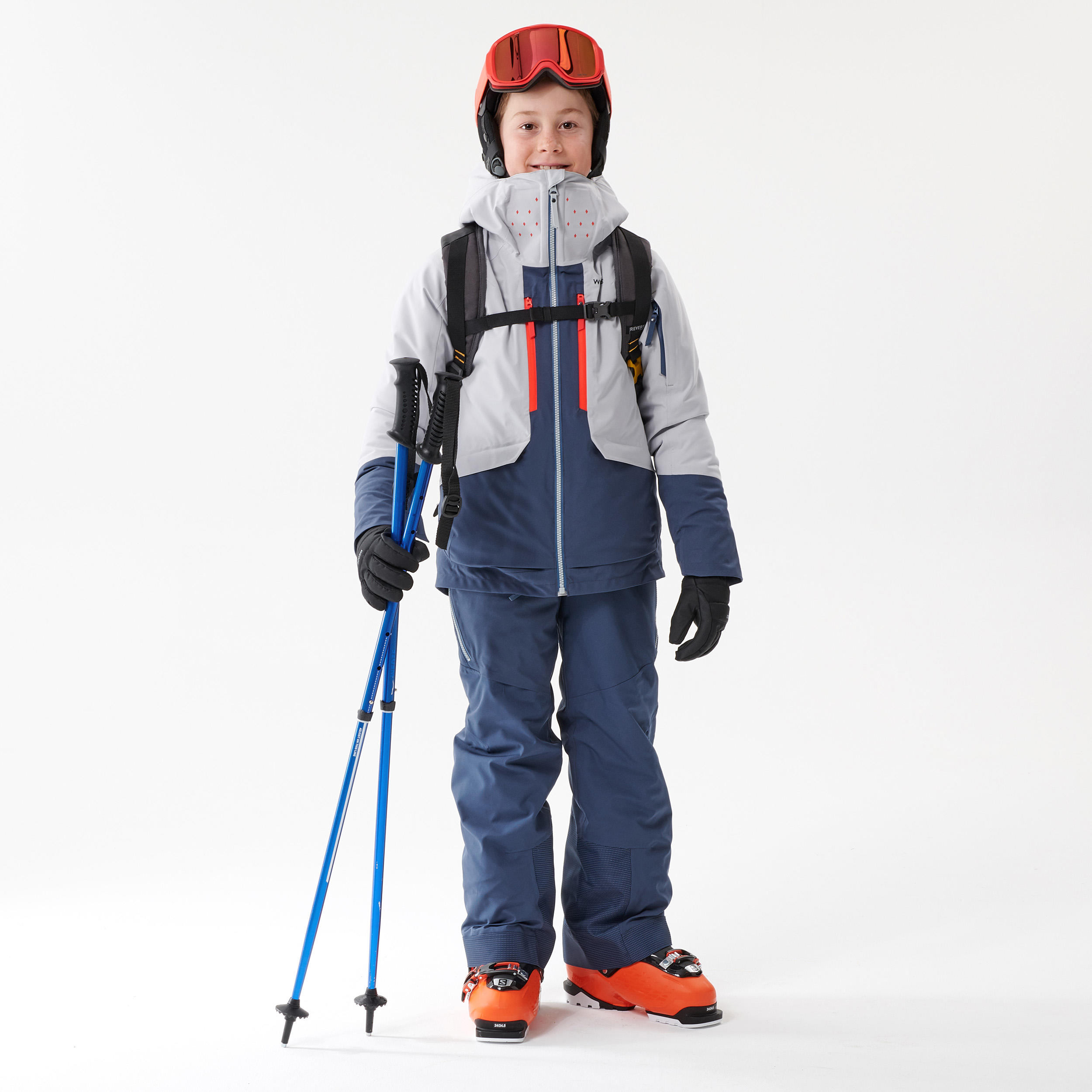 Kids’ Ski Trousers FR900 with back protector Blue 14/15