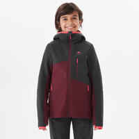 Kids’ Softshell Hiking Jacket MH550 7-15 Years - Black and Burgundy