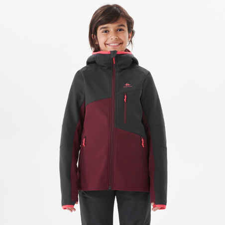 Kids’ Softshell Hiking Jacket MH550 7-15 Years - Black and Burgundy