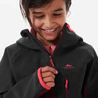 Kids’ Softshell Hiking Jacket MH550 7-15 Years - Black and Burgundy
