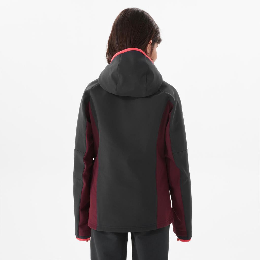 Kids’ Softshell Hiking Jacket MH550 7-15 Years - Black and Burgundy