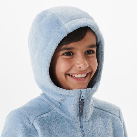 Толстовка флисовая тёплая походная для детей 7-15 лет сине-серая MH500