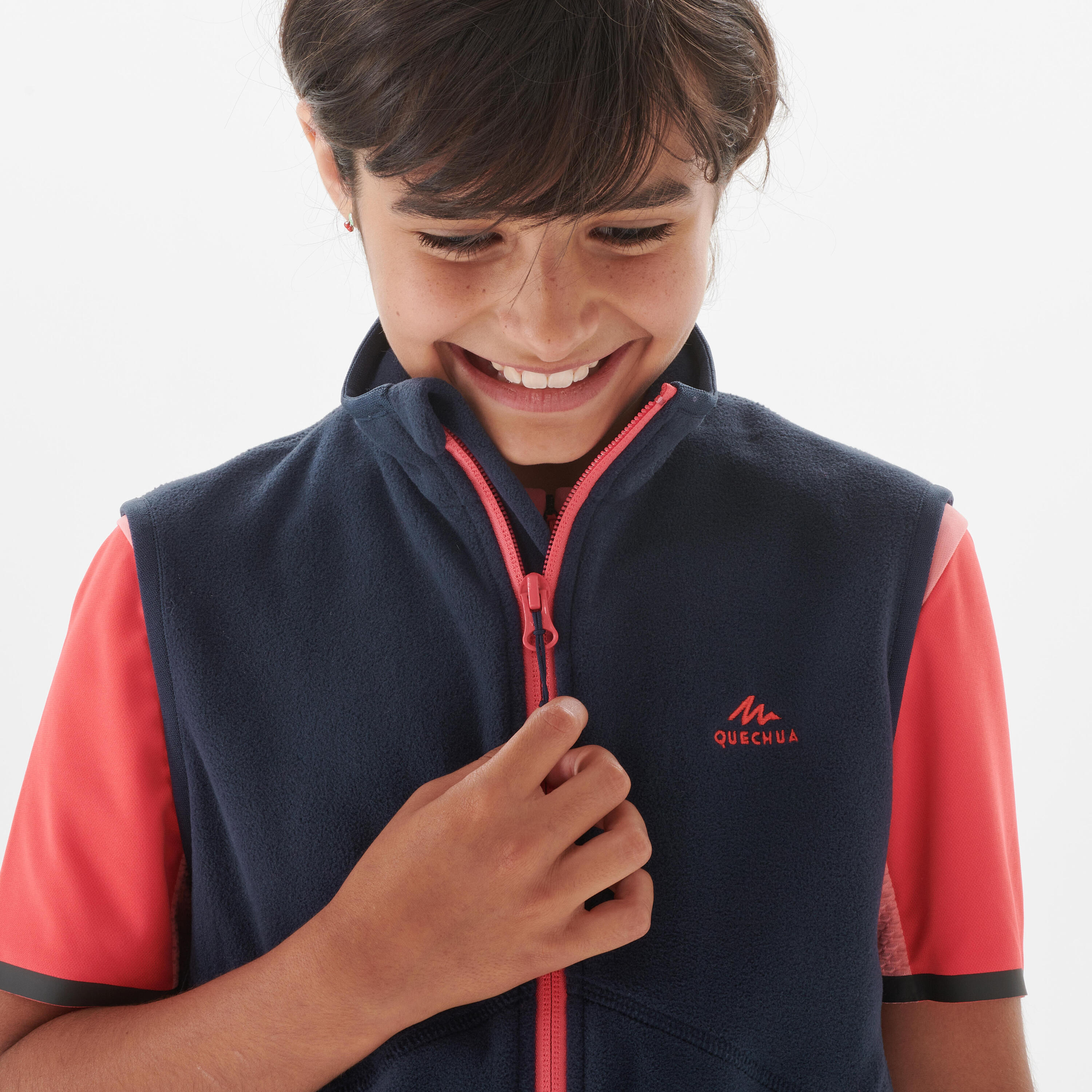 KIDS' FLEECE GILET - MH150 AGED 7-15 - NAVY CORAL 5/7