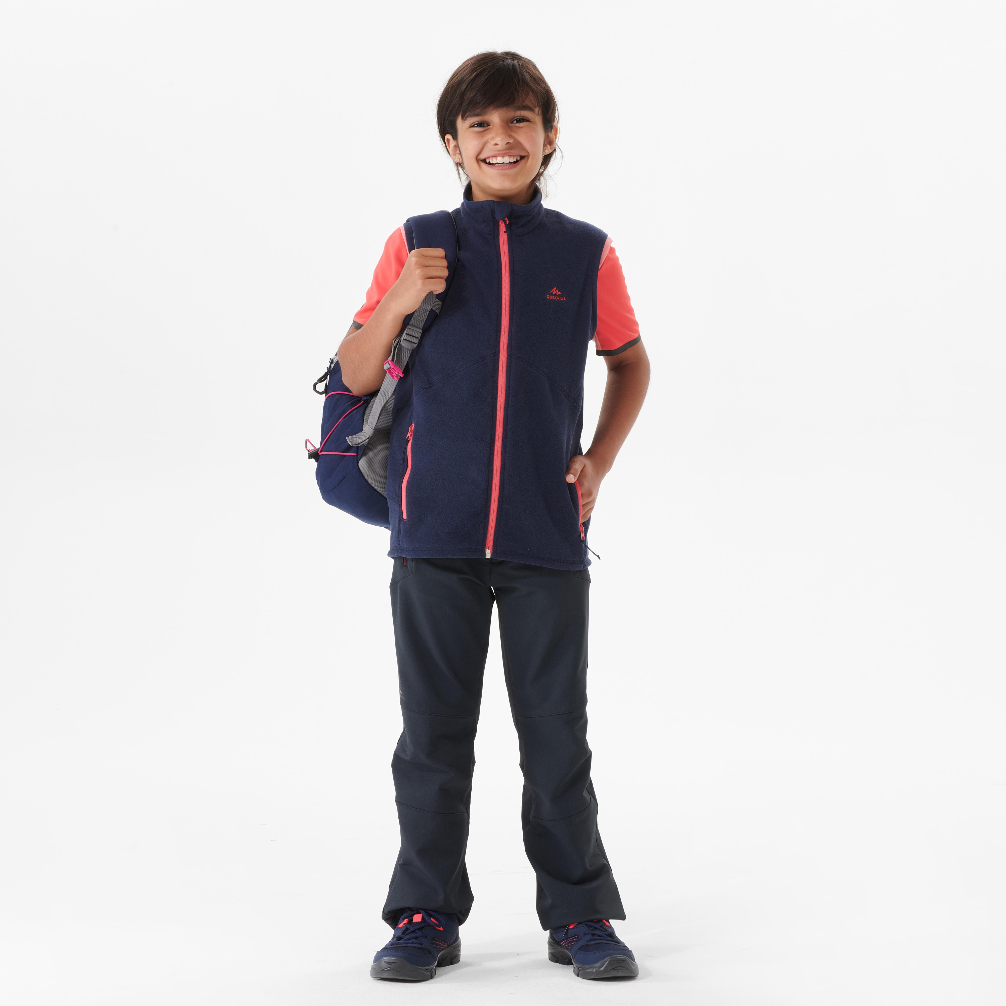 KIDS FLEECE GILET MH150 AGED 7 15 NAVY CORAL QUECHUA Decathlon
