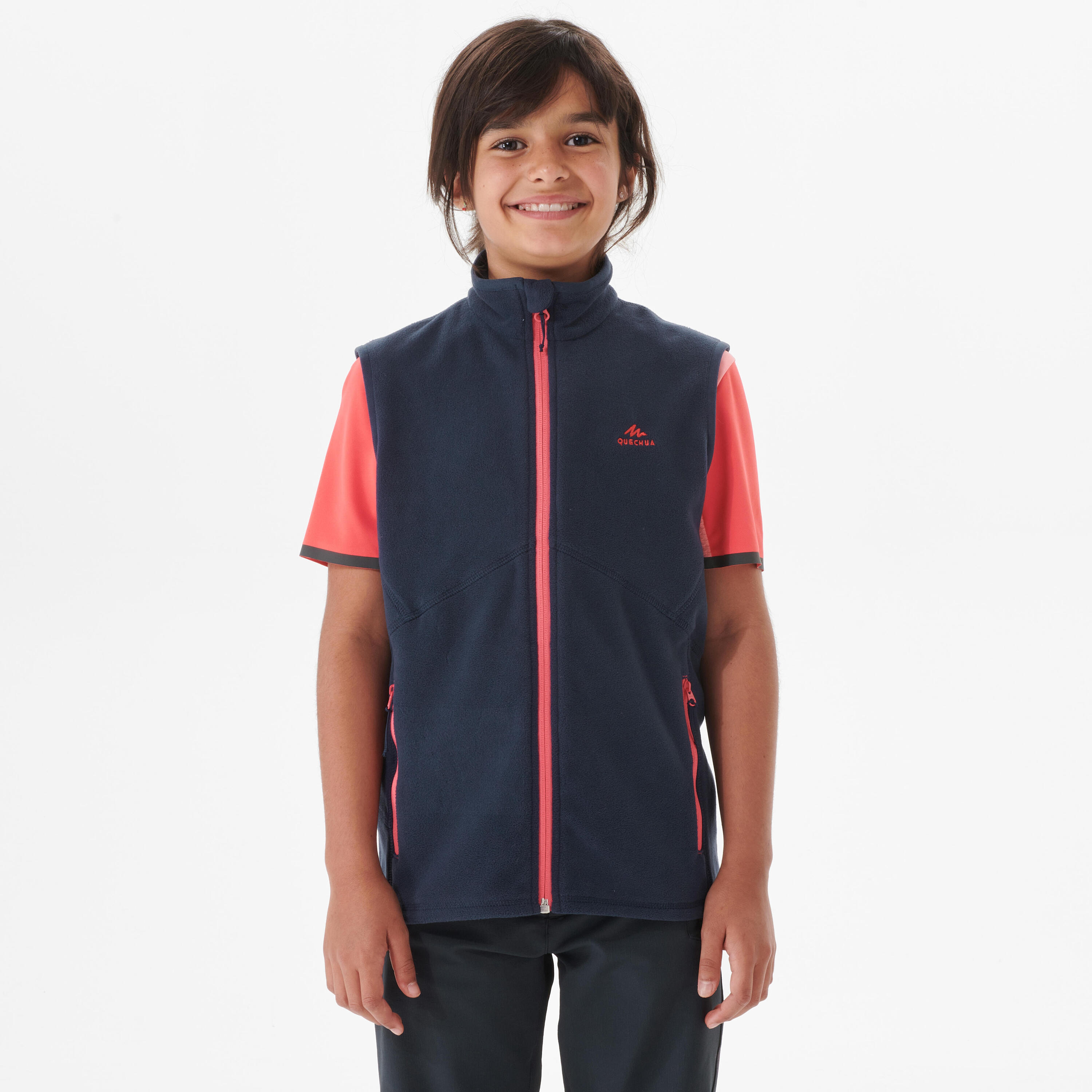 KIDS' FLEECE GILET - MH150 AGED 7-15 - NAVY CORAL 3/7