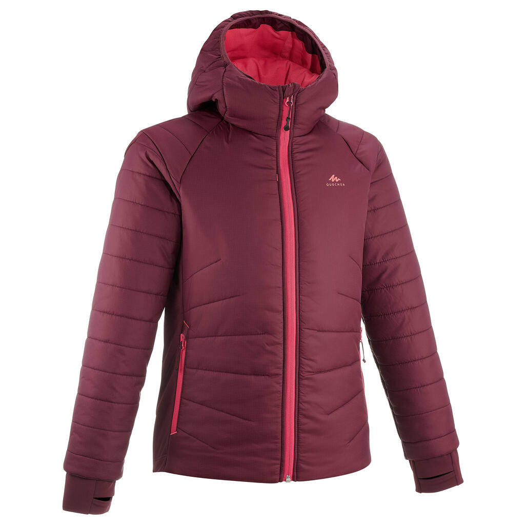Kids’ padded hiking jacket - hybrid aged 7-15 - bordeaux