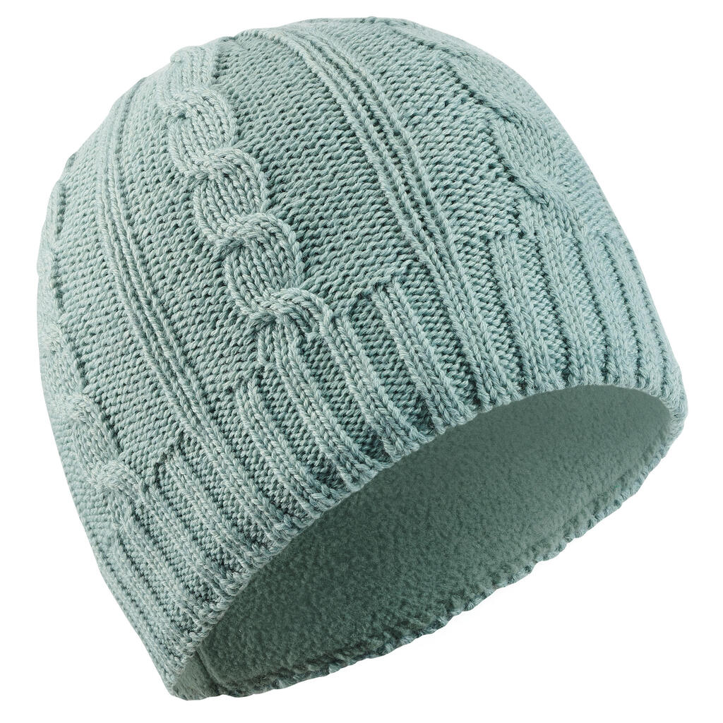 Adult cable-knit wool ski hat green