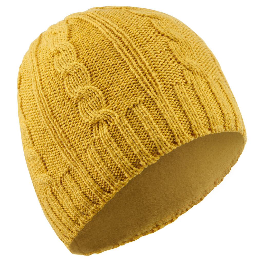 Adult cable-knit wool ski hat ochre
