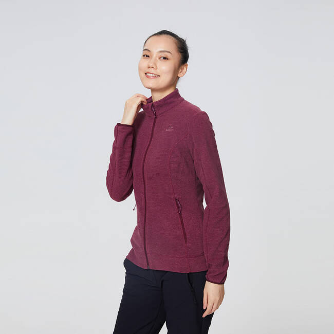 Women Sweater Full-Zip Fleece for Hiking MH100 Grape