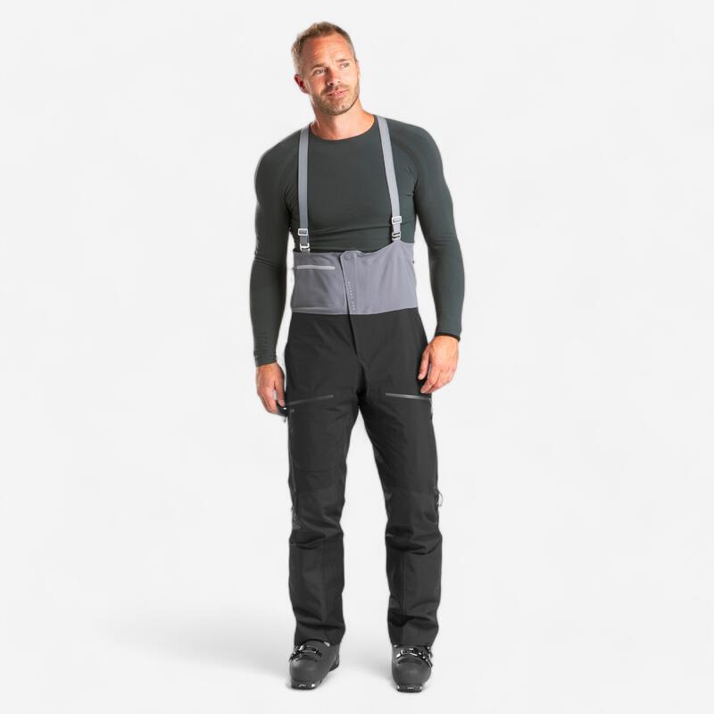 Pantalon tip salopetă de schi impermeabil FR900 GRI ÎNCHIS BĂRBAȚI