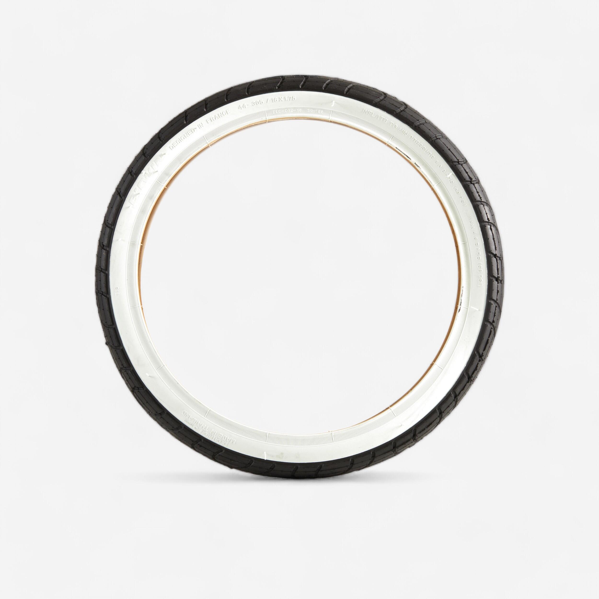 BTWIN Buitenband voor kinderfiets draadband 16X1.75/ETRTO 47-305 zwart met witte flank
