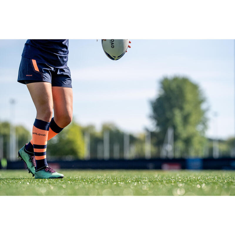 Chaussettes de rugby Femme - R500 corail bleu marine