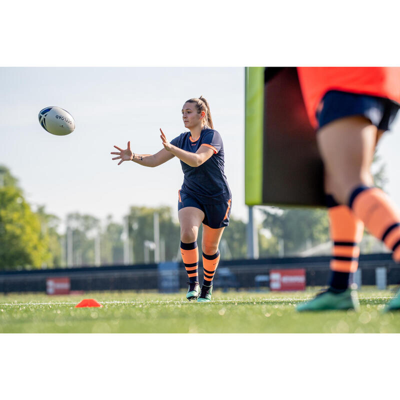 Chaussettes de rugby Femme - R500 corail bleu marine