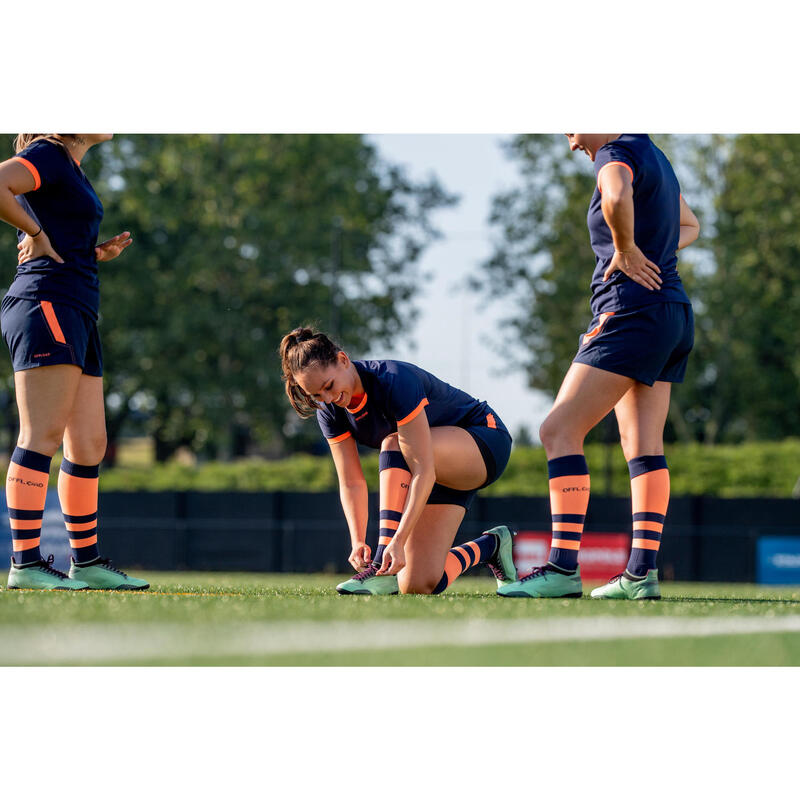 Chaussettes de rugby Femme - R500 corail bleu marine