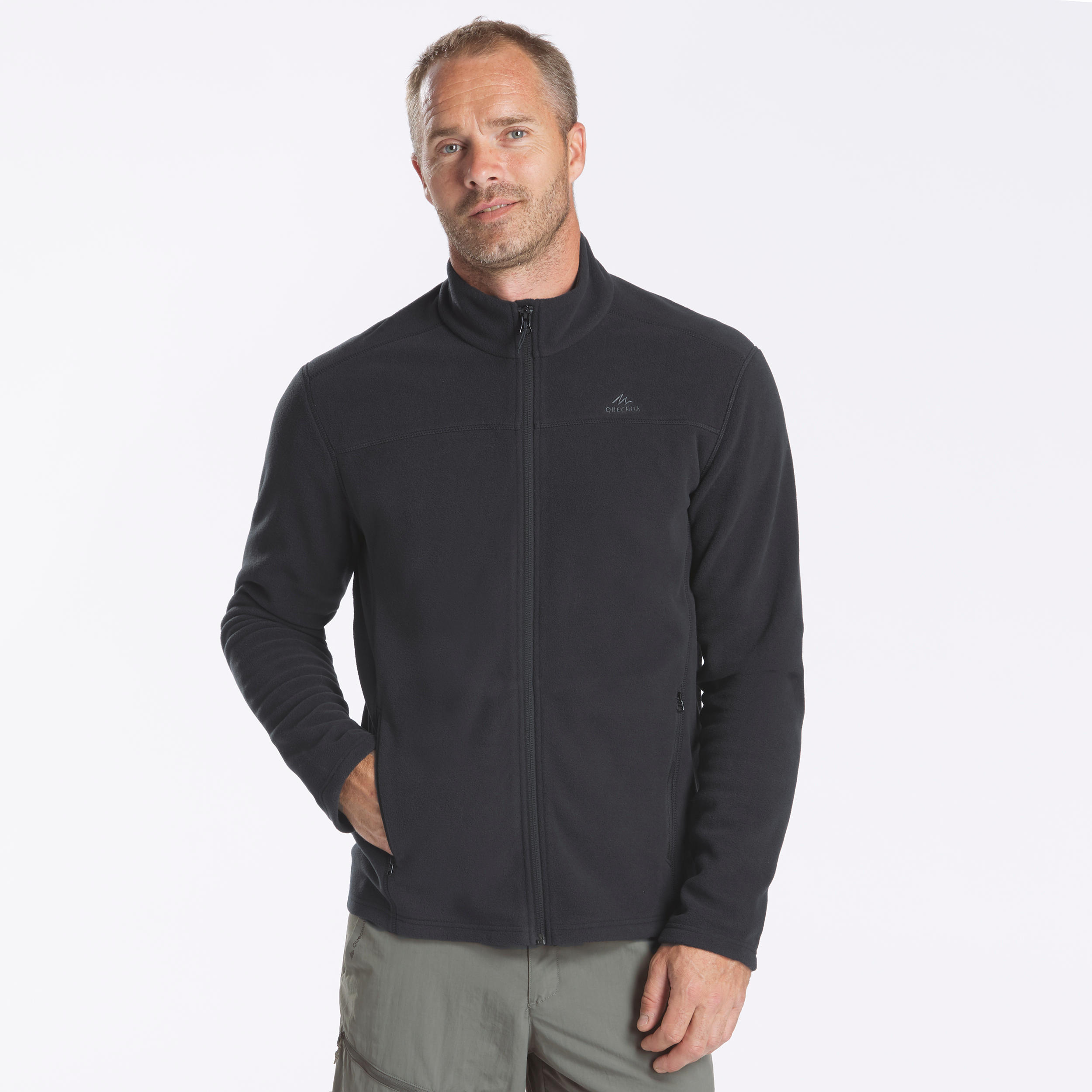 Men's Mountain Hiking Fleece MH100 Full Zip - Black image