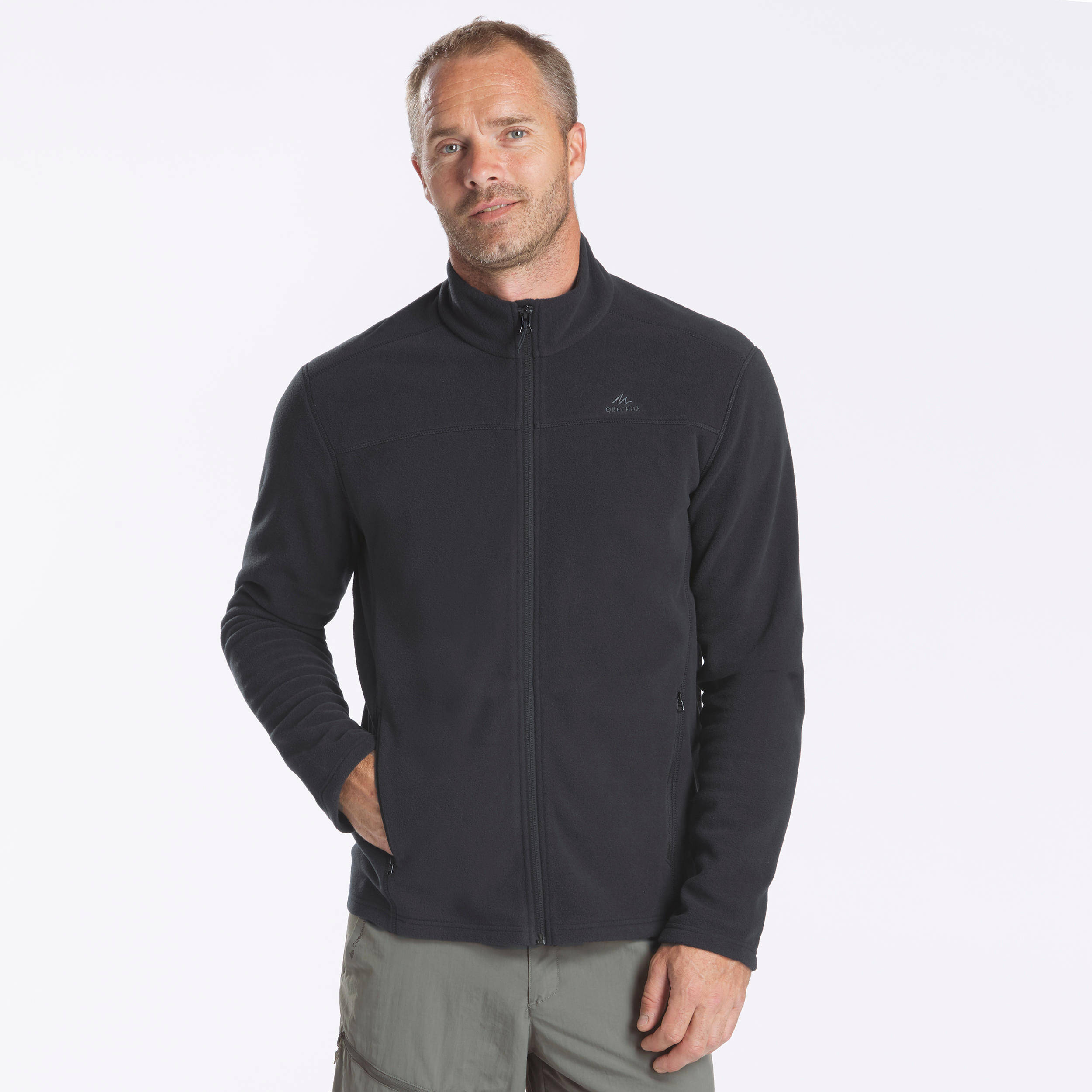 Men's Mountain Hiking Fleece MH100 Full Zip - Black -  1