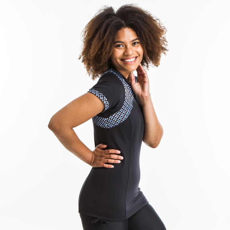 T shirt manches courtes aquagym-aquabike ou longe-côte femme Zia noir Bul gris