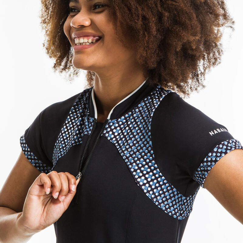 T shirt manches courtes aquagym-aquabike ou longe-côte femme Zia noir Bul gris