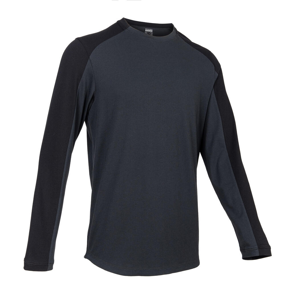 Men's Long-Sleeved Fitted-Cut Crew Neck Cotton Fitness T-Shirt 520 - Carbon Grey