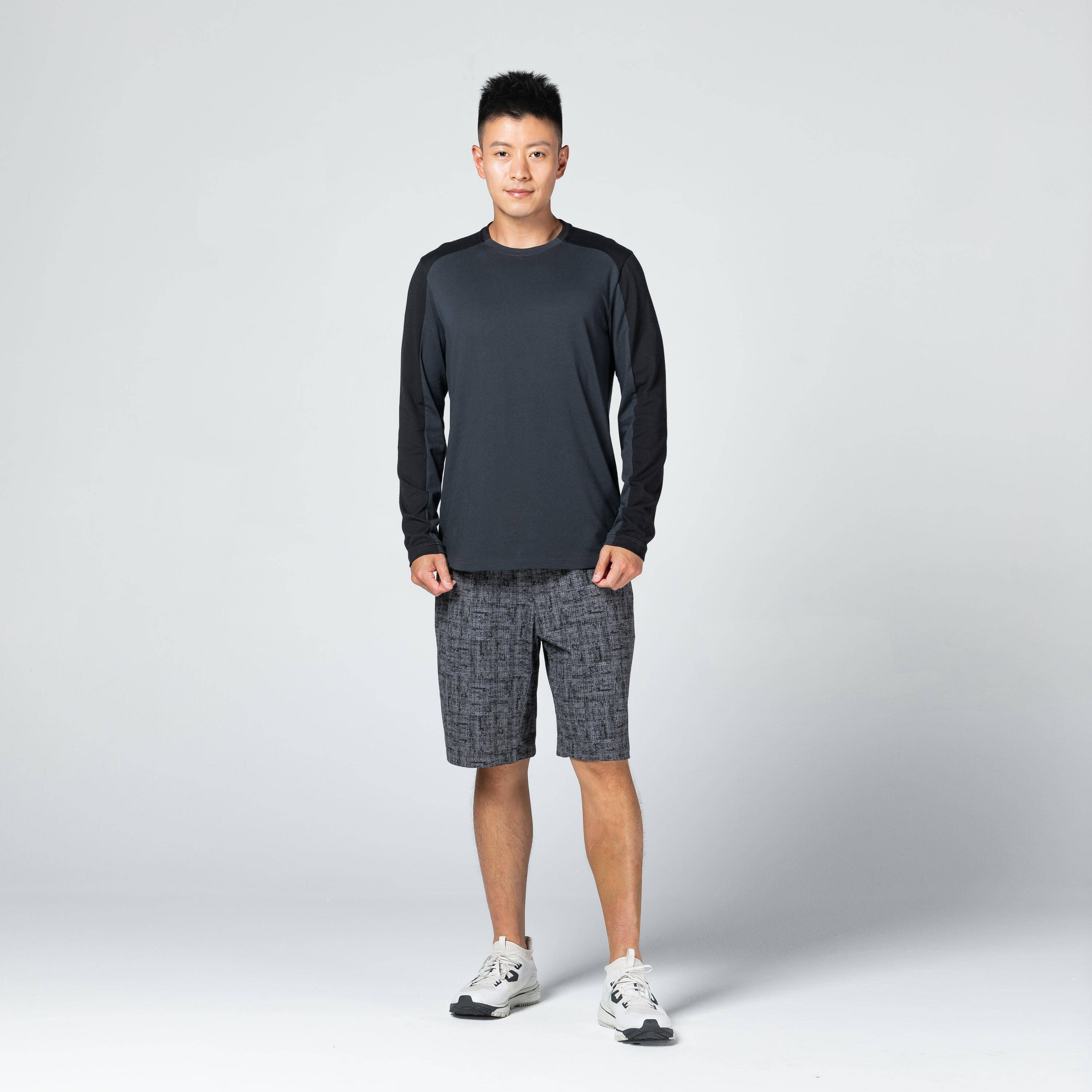 Mens Cotton Blend Gym Longsleeve Tshirt 520 - Grey Black -  2