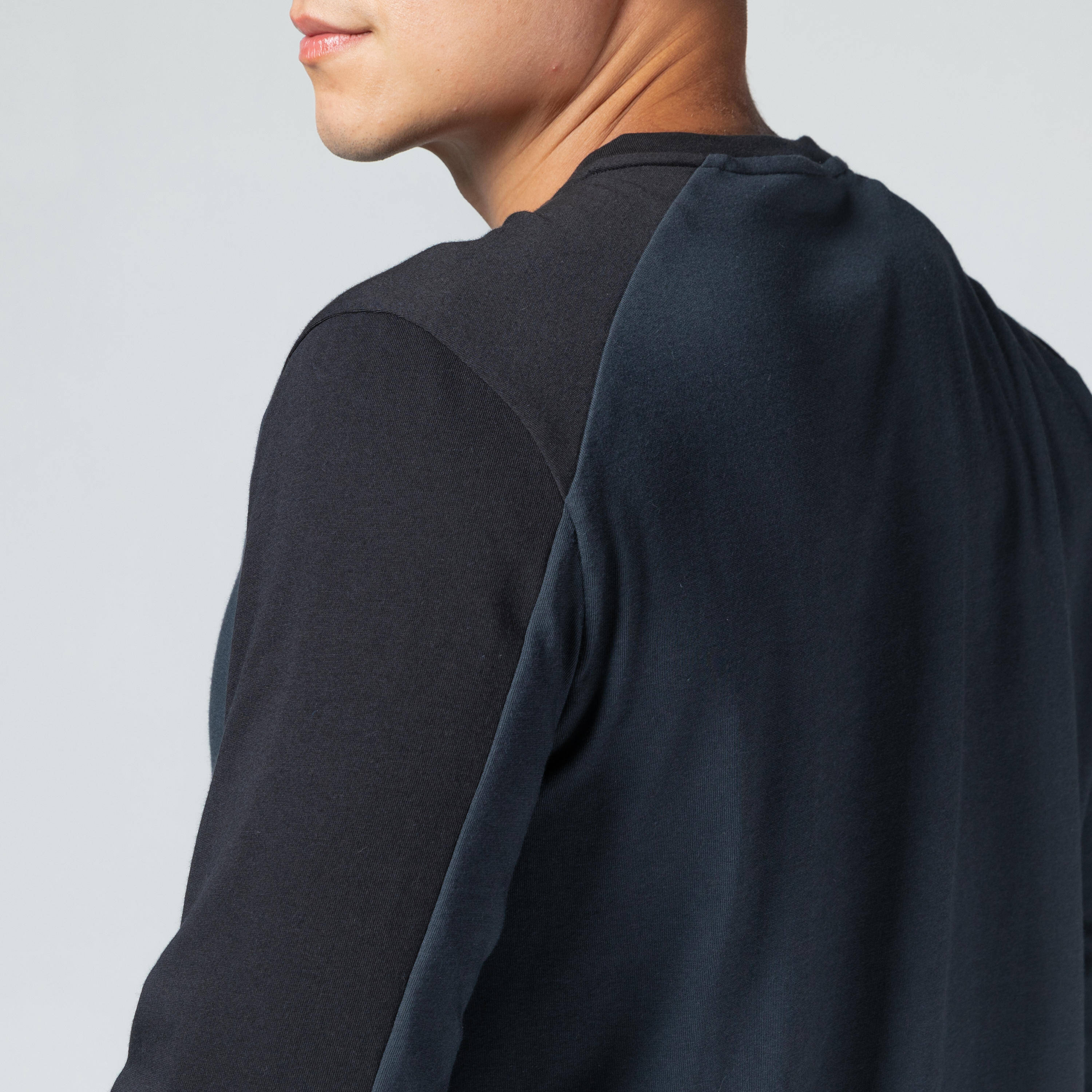 Mens Cotton Blend Gym Longsleeve Tshirt 520 - Grey Black -  4