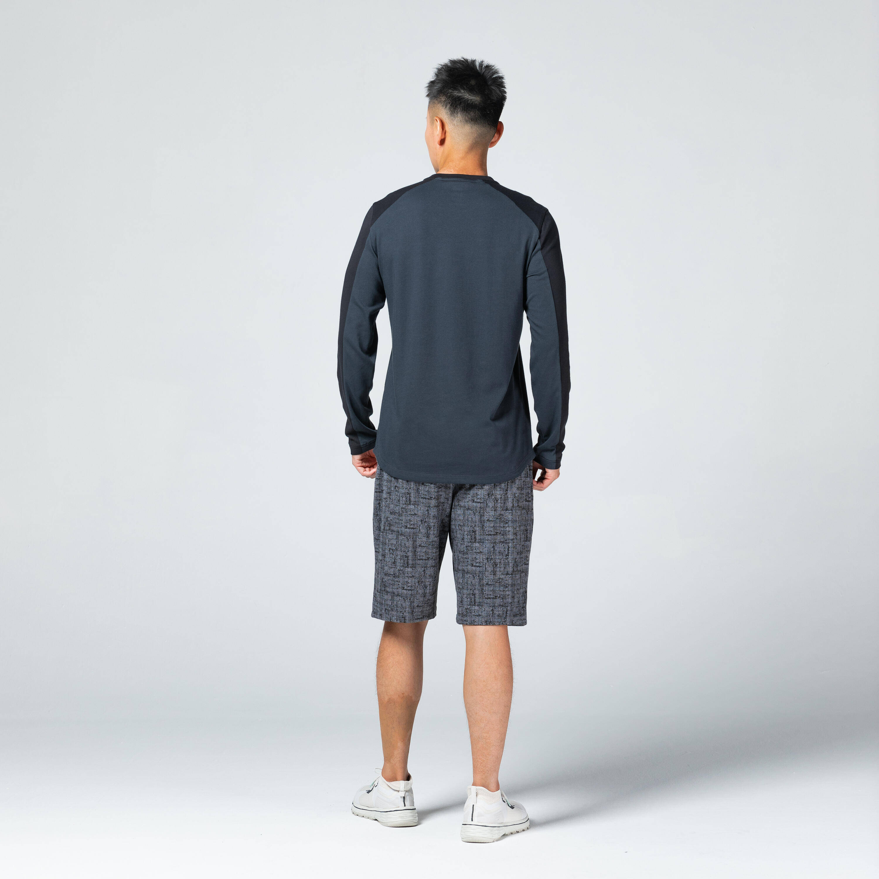 Mens Cotton Blend Gym Longsleeve Tshirt 520 - Grey Black -  5