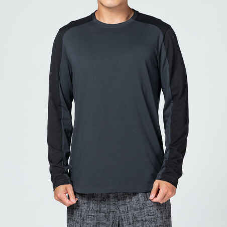 Men's Long-Sleeved Fitted-Cut Crew Neck Cotton Fitness T-Shirt 520 - Carbon Grey