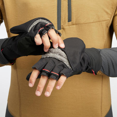 Trek 500 warm and windproof mountain hiking glove-mittens - Adults