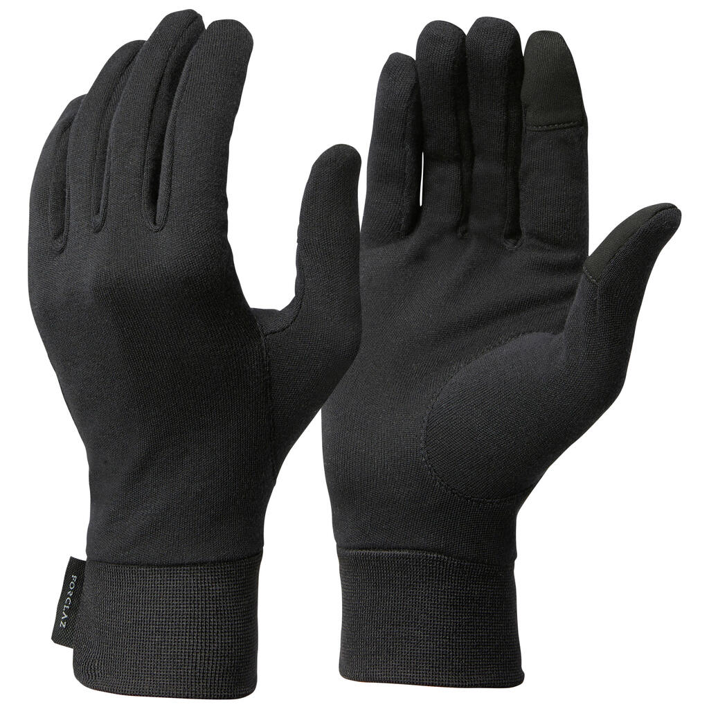 Guantes interiores de seda para trekking Adulto MT500 Forclaz  negro
