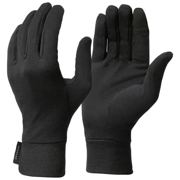 Adult Mountain Trekking Silk Liner Gloves MT 500 Black FORCLAZ