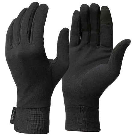 Adult Mountain Trekking 100% Silk Liner Gloves Trek 500 - black