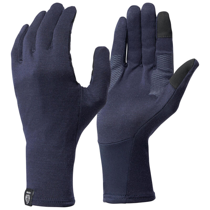 Sous-gants en laine mérinos de trekking montagne - MT500 Bleu marine - adulte