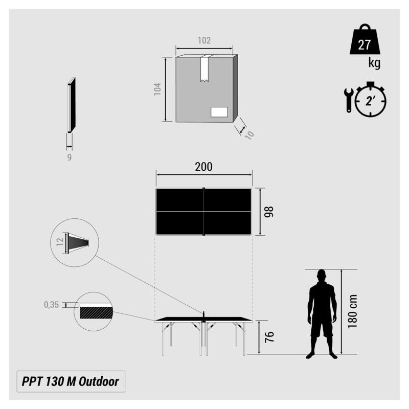 Mesa ping pong mediana exterior 3,5 mm tablero Pongori PPT 130