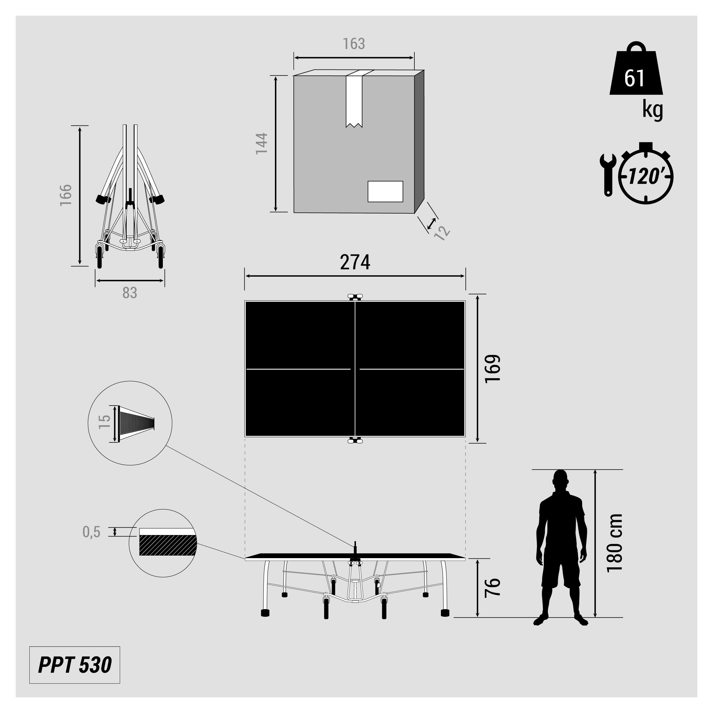 Reconditioned Outdoor Table Tennis Table PPT 530 - Grey 3/16
