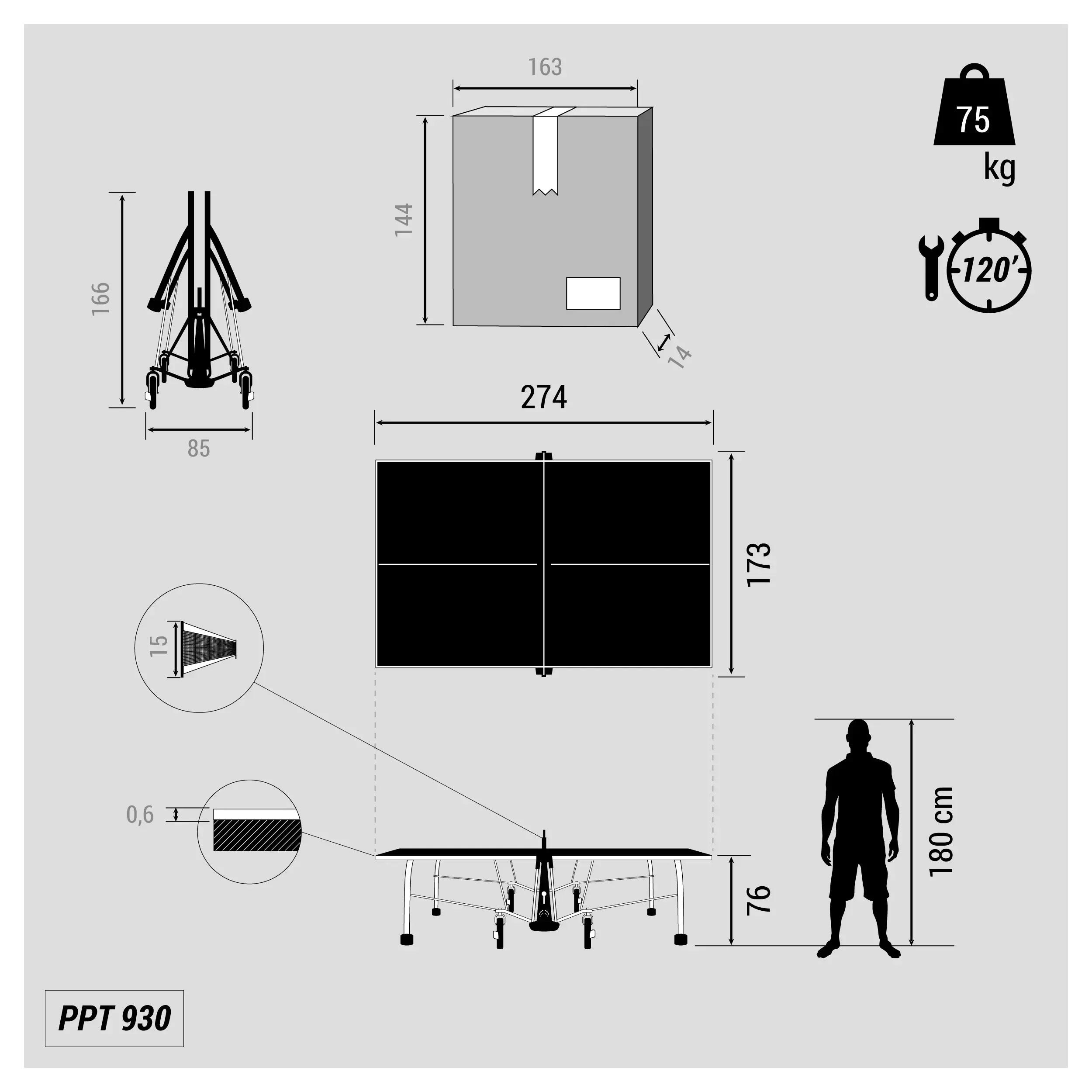Reconditioned Outdoor Table Tennis Table PPT 930 - Black with Cover 4/26