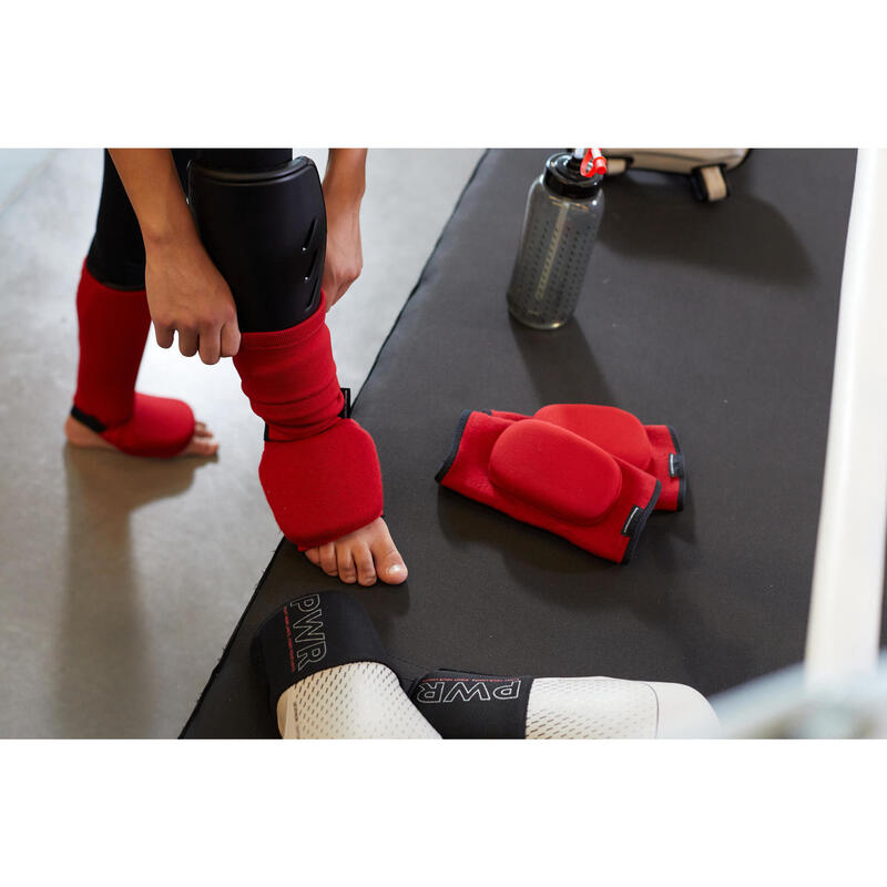 Scheen-voetbeschermer met sok voor kickboksen kinderen 900 2 kanten (blauw/rood)
