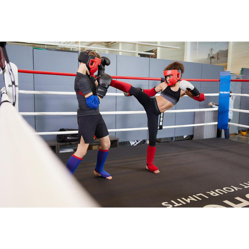 Scheen-voetbeschermer met sok voor kickboksen kinderen 900 2 kanten (blauw/rood)